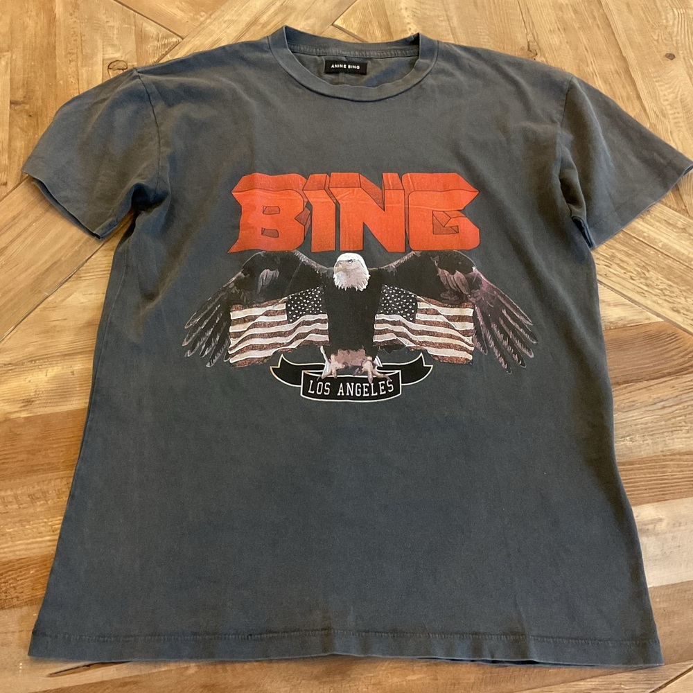 Anine Bing “BING” Eagle Graphic Tee XS Organic Cotton Washed Black